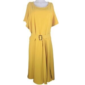 Lane Bryant Yellow Belted Midi Business Vacation Cruise Women's Dress 26 NWT